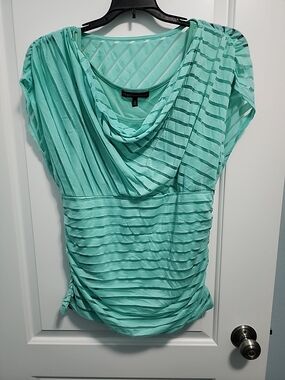 HeartSoul Mint Green Striped Draped Cowl Neck Blouse